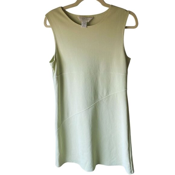 Vintage 90s Y2K Express Tricot Green Yellow Stretch Bodycon Mini Dress 9/10 - Picture 1 of 10
